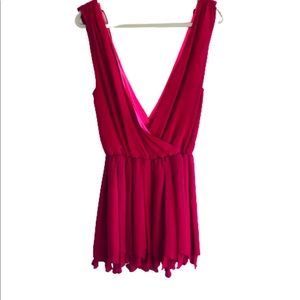 Alice + Olivia Berry Pink Silk Plunge Neck Top